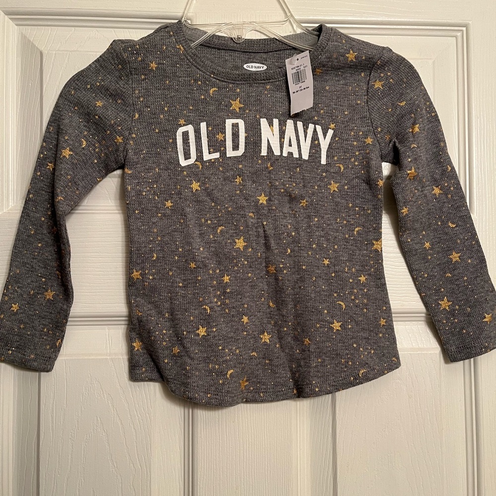 Old Navy Girls Gold Star Pattern Thermal Long Sleeve Shirt Size 3T